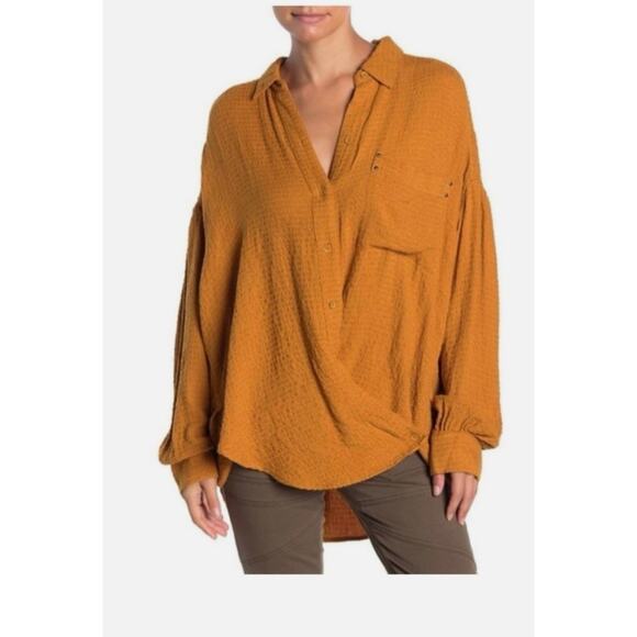 Free People We The Free Solid Hidden Valley Slouchy Oversized Button Down Size L - Picture 1 of 11